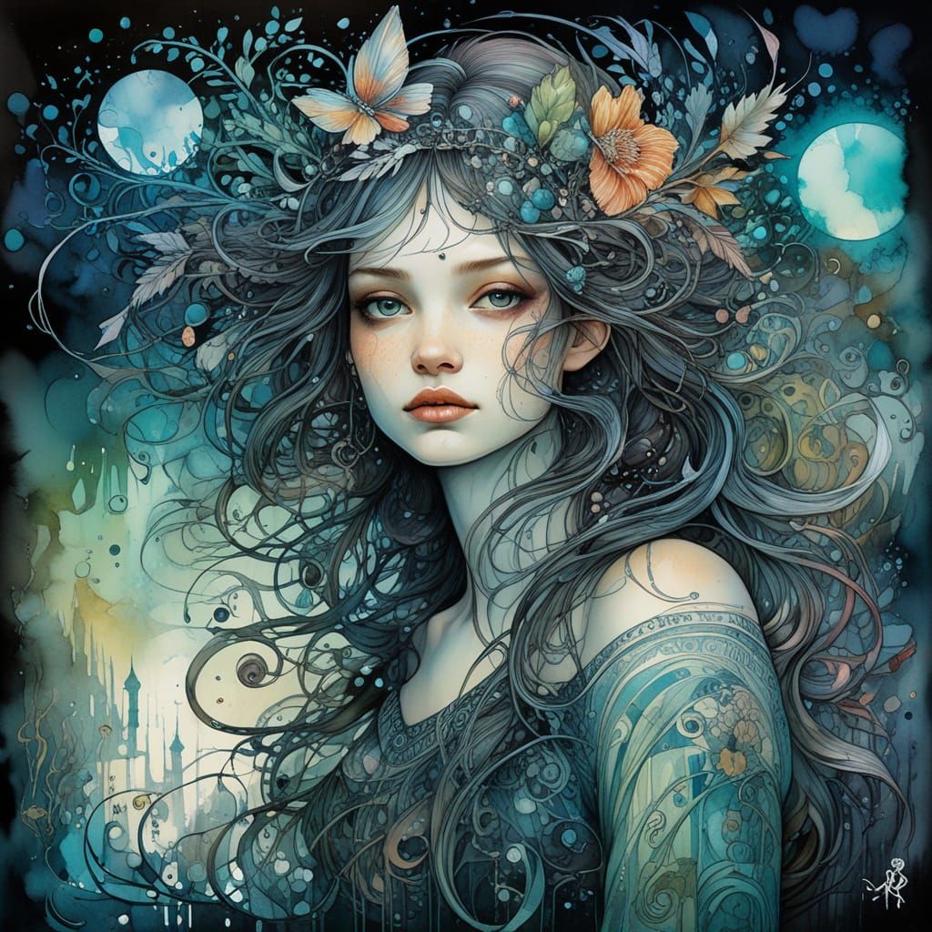 Whimsical Fairy Night Market in Watercolor Style