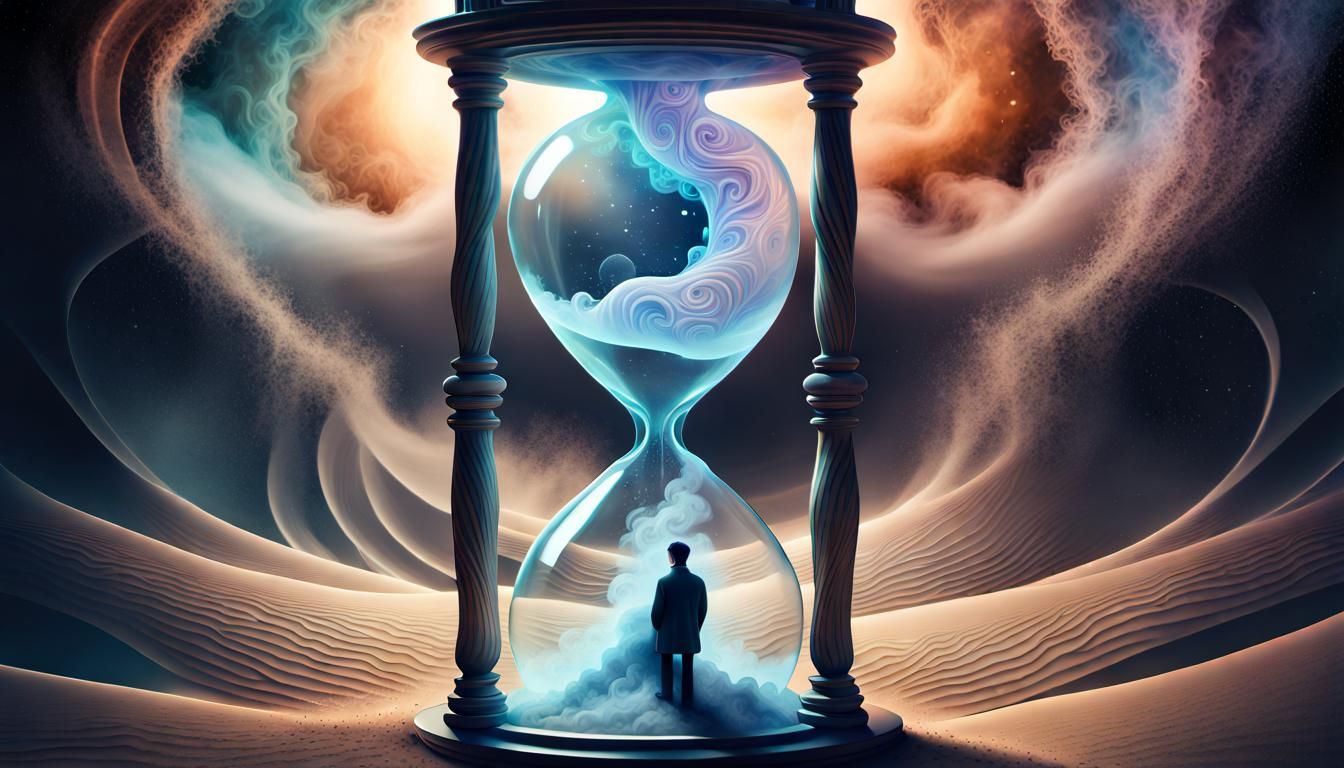 Hourglass Man: Ethereal Fantasy Cosmic Illustration
