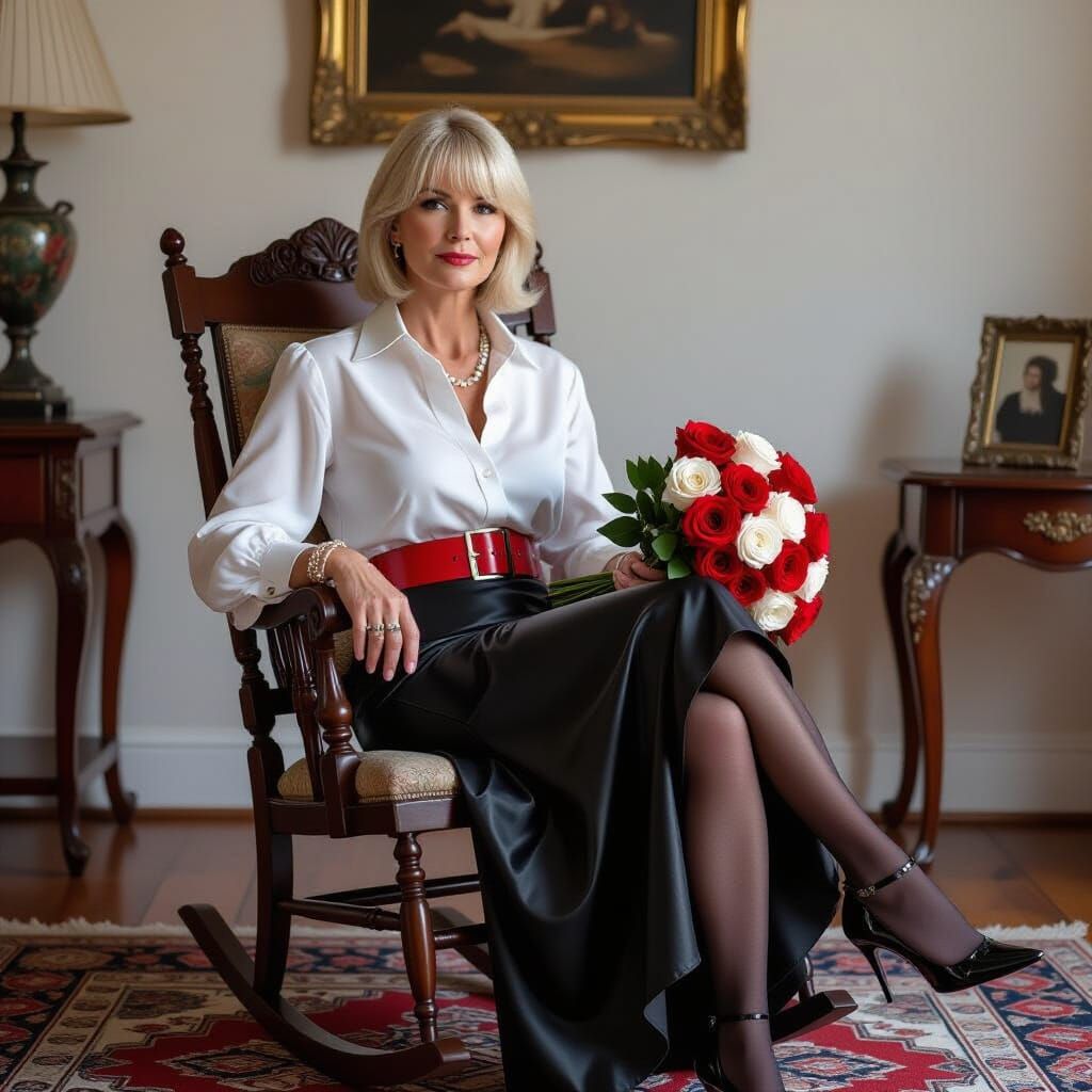 Elegant Woman in Rocking Chair, Realistic Style