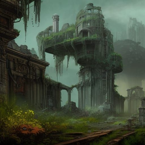 Nature Reclaims a Ruined City: Post-Apocalyptic Art