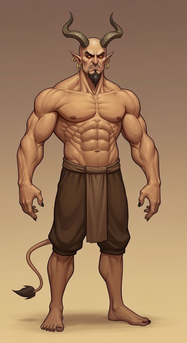 Masculine Persian Djinn with Horns and Fiery Eyes