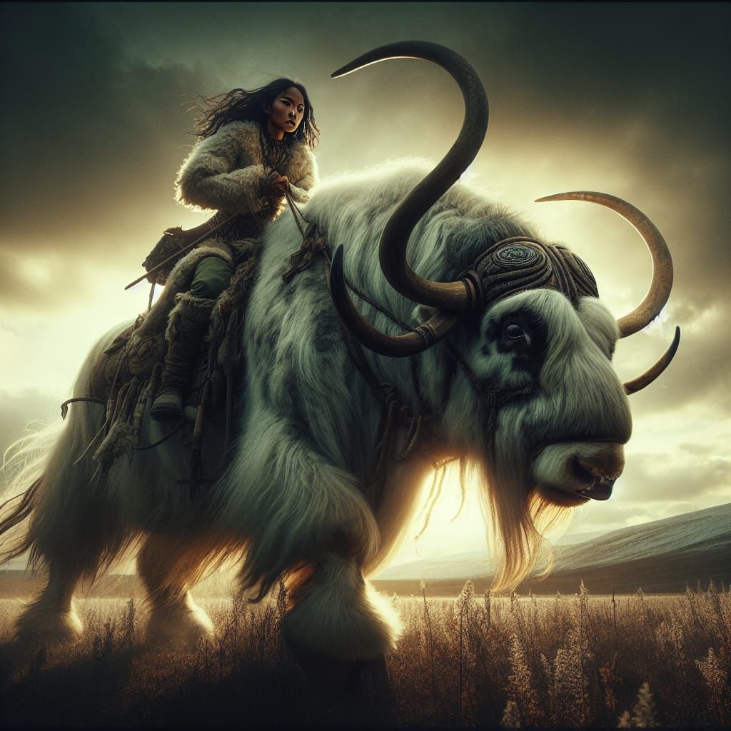 Shaman Rides Musk Ox in Dark Fantasy Illustration