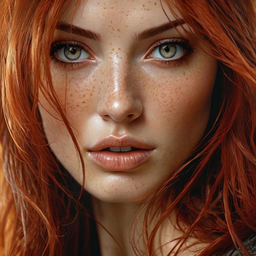 Redhead Portrait with Freckles in Fantasy Art Style