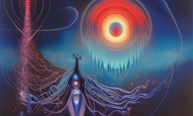 Galactic Waterfalls of Cosmic Dust in Sci-Fi Style