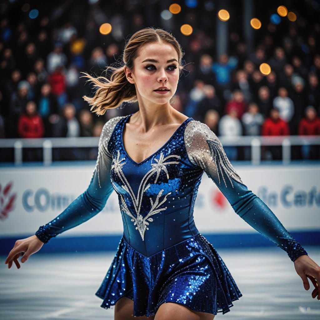 Champion Ice Skater in Sparkling Olympic Outfit