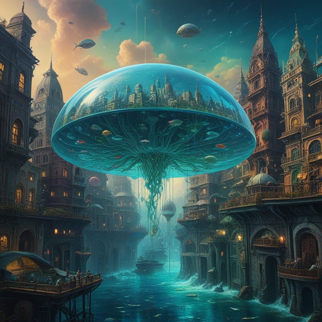 Underwater Dome City in Sci-Fi Style
