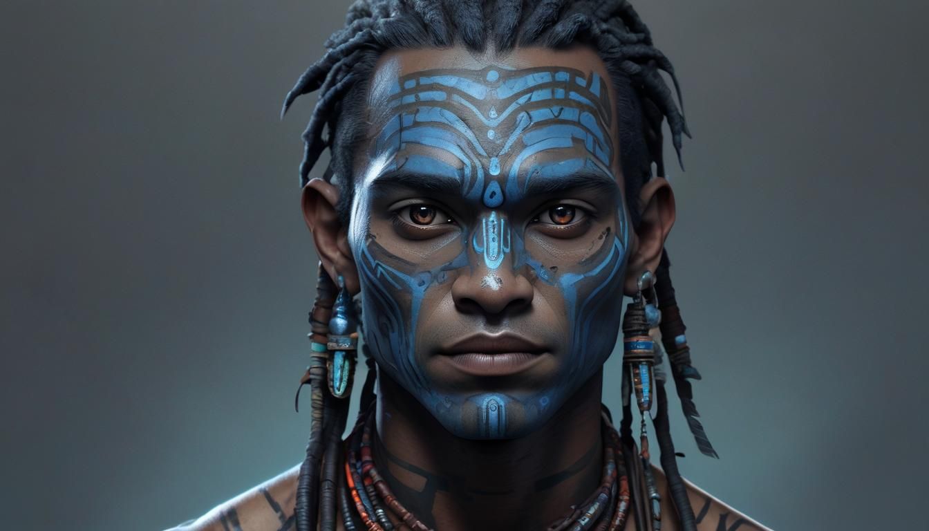 Blue Tribe Portrait in Greg Rutkowski Style