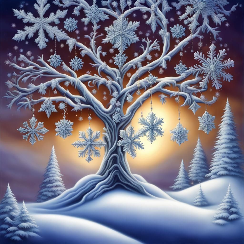 Snowflake Crystals Decorate Elegant Tree