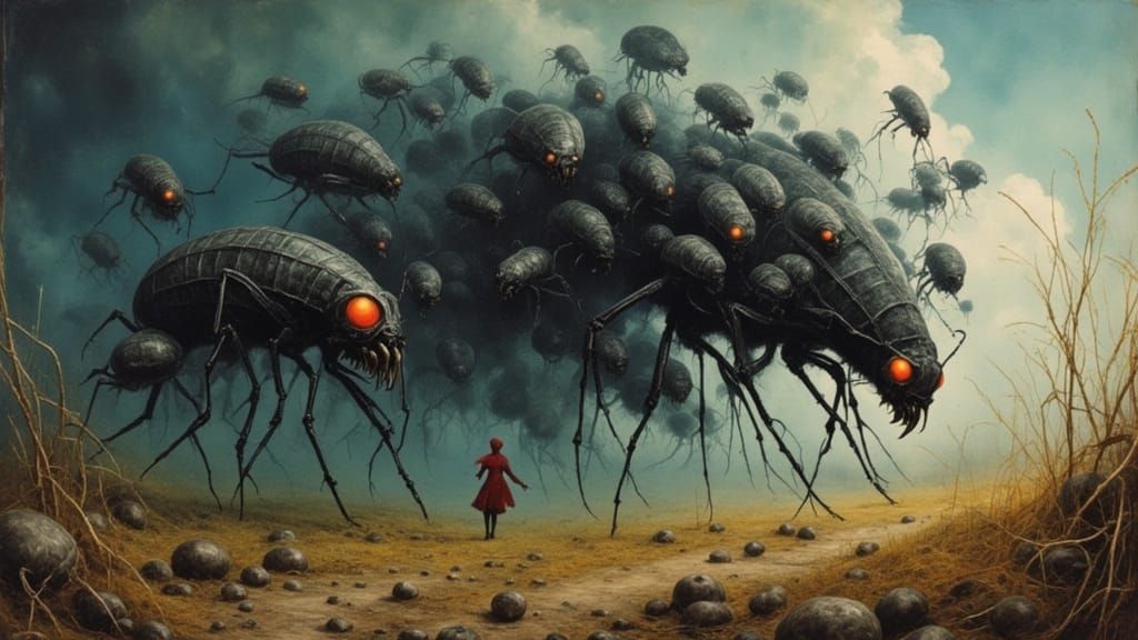 Menacing Insect Swarm Descends, Oil Painting Style
