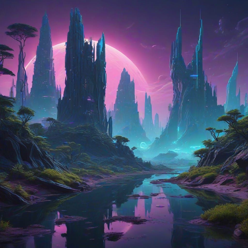 Bioluminescent Megalopolis on Alien Planet