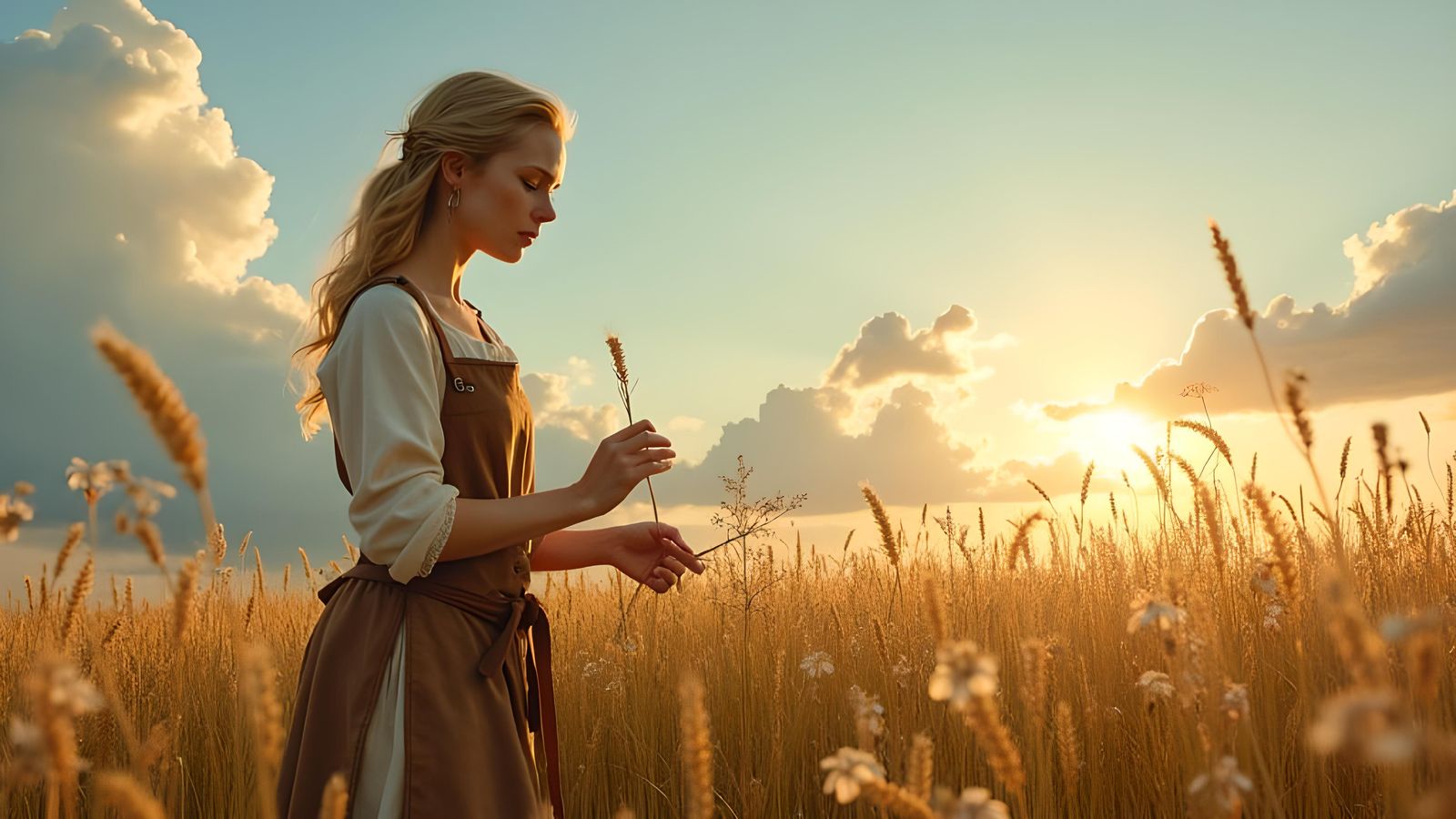 Medieval Woman Working in a Summer Field