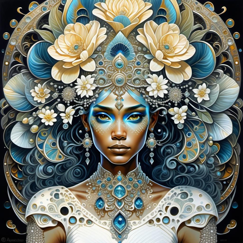 Fractal Woman with Flowers and Diamonds