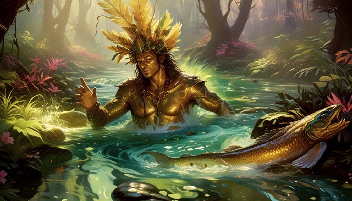 God Pan in Enchanted Forest, Golden Light