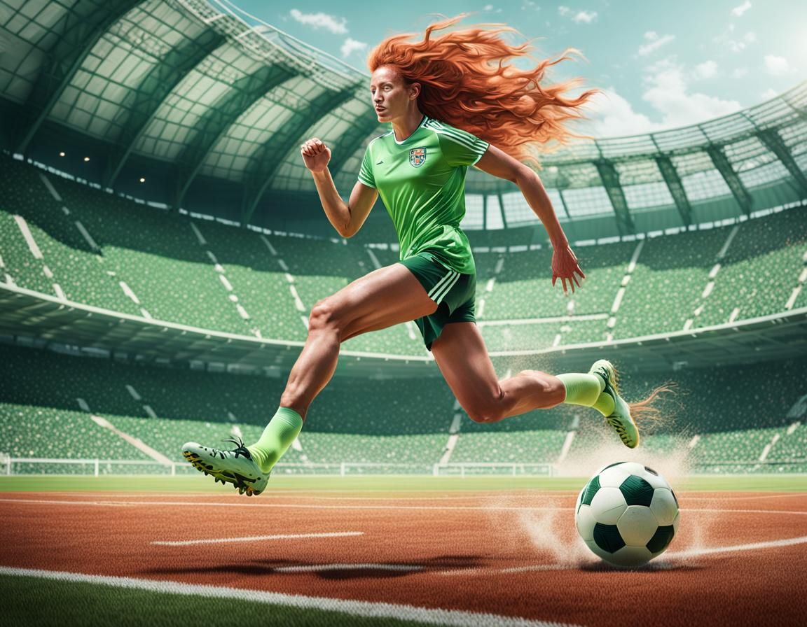Hyperrealistic Soccer Girl Portrait in Stadium