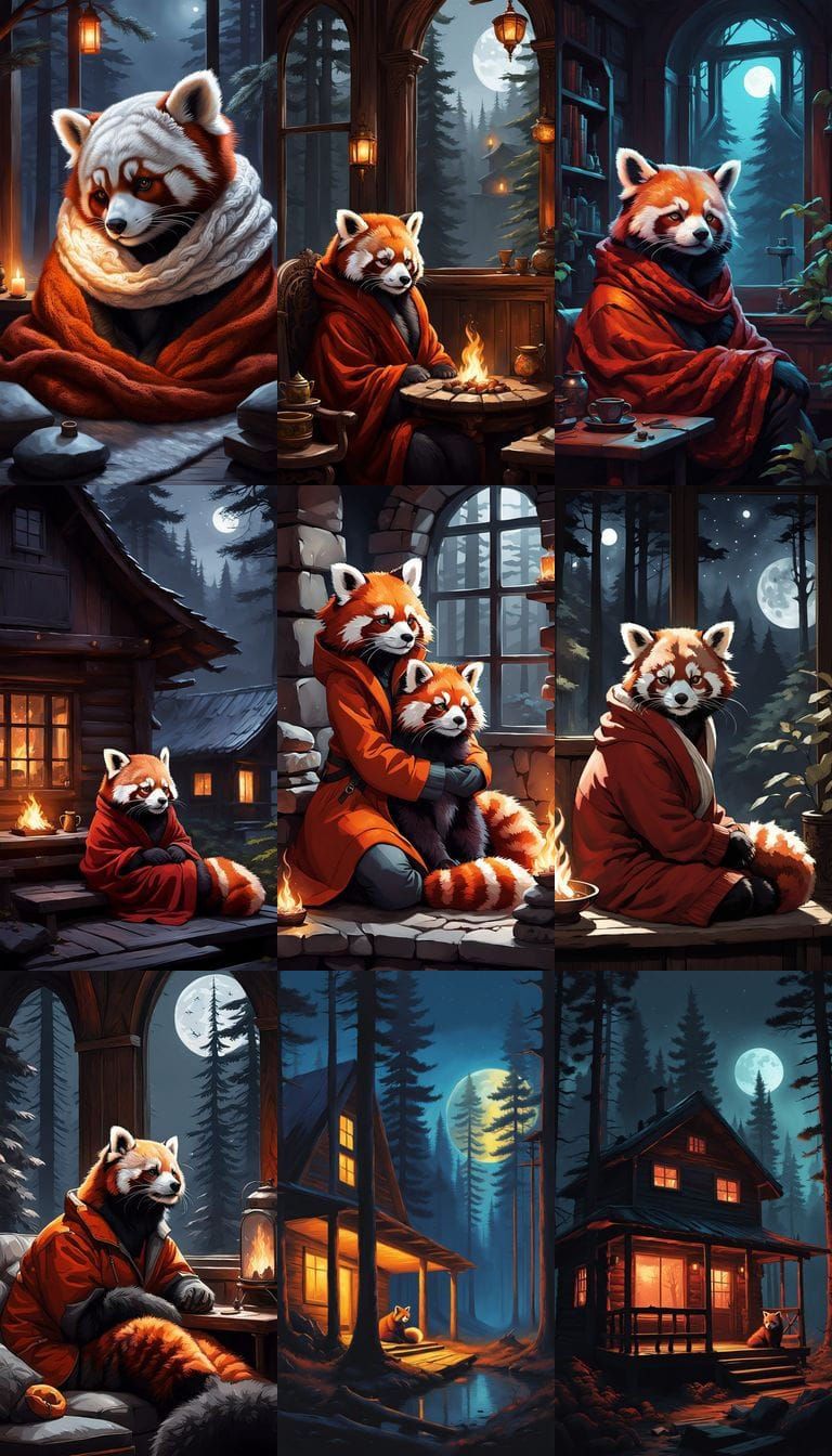 Hyperrealistic Catgirl Red Panda by Cozy Fireplace