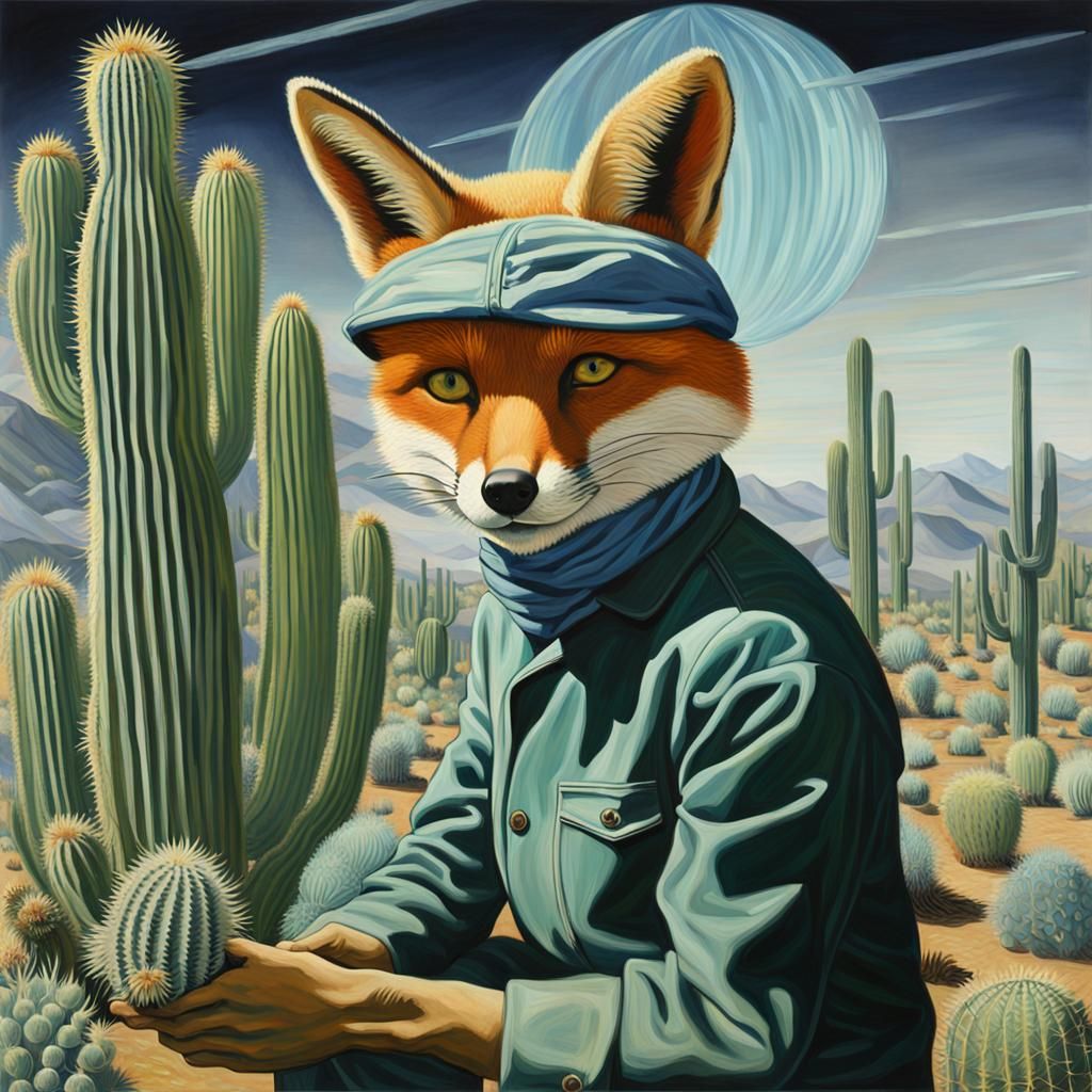 Kingly Grand Hologram Fox Ascends Amidst Frosty Cactus Lands...