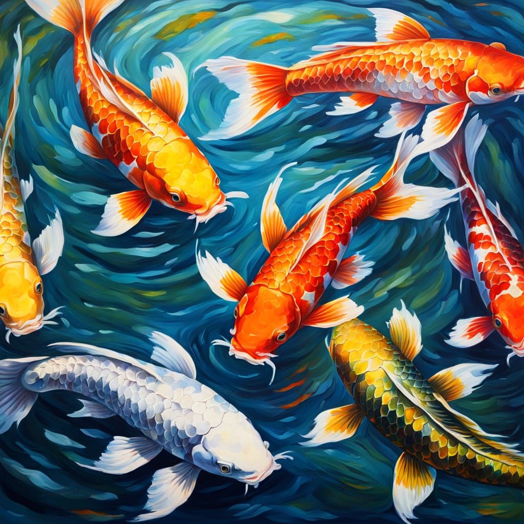 Koi Fish in Triadic Colors: Oil Painting