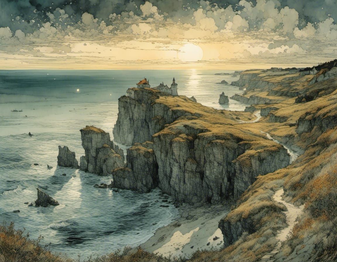 Mysterious Chalk Coast of Rügen at Sunset