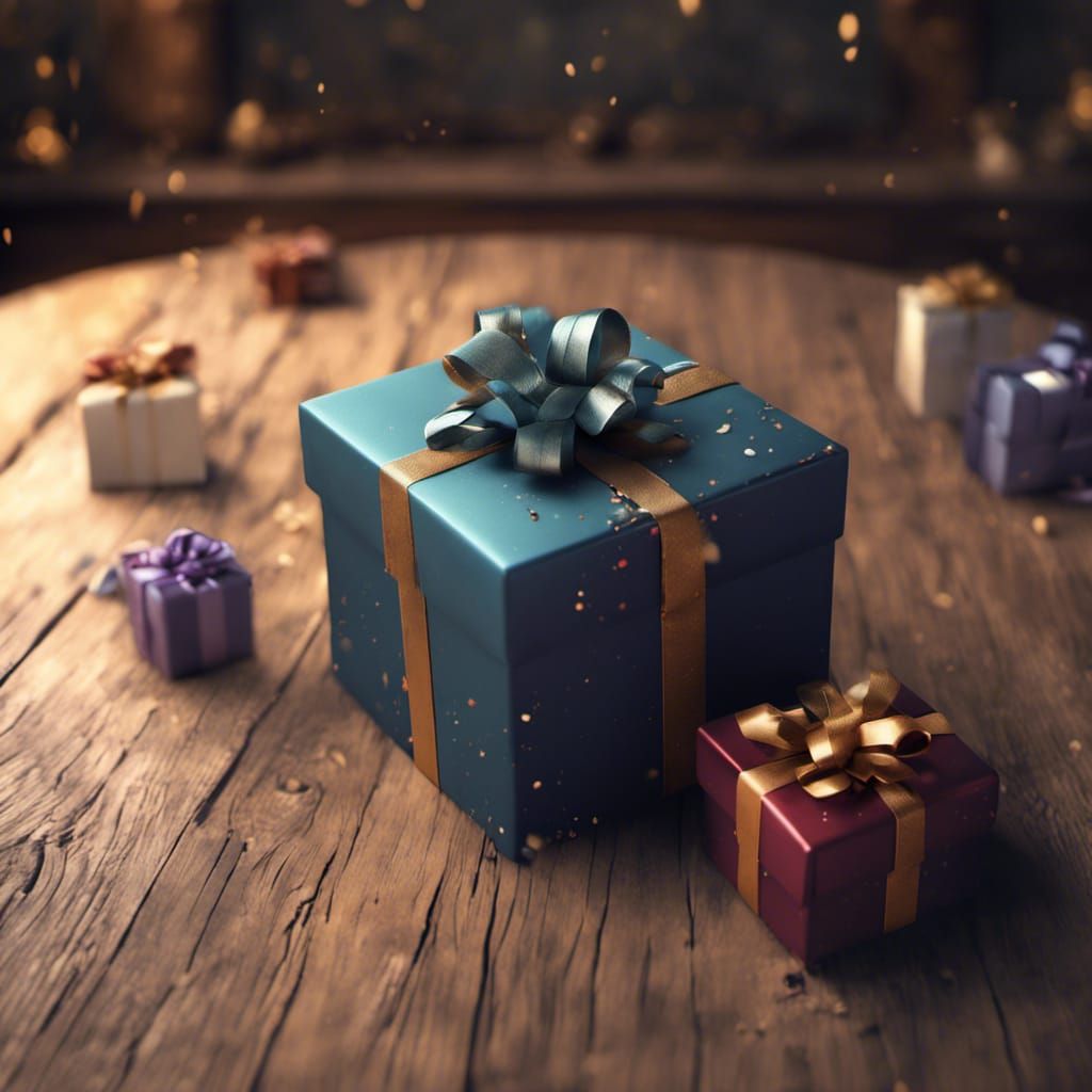 Photorealistic Empty Gift Box on Wooden Table
