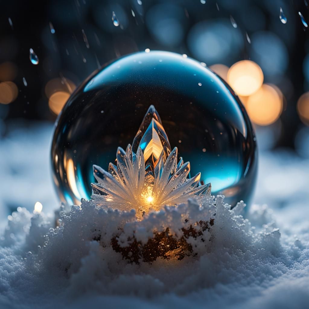 Opalescent Crystal Ball on Snow, Dark Fantasy Art