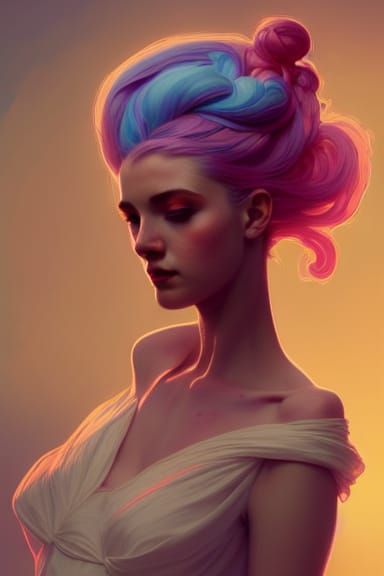 Cotton Candy Haired Woman Portrait, Digital Art