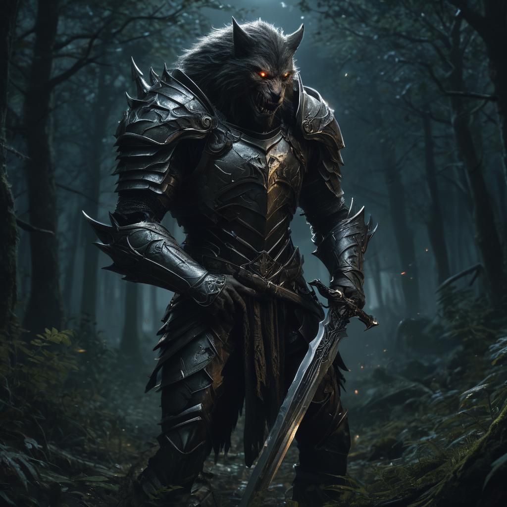 Knight's Werewolf Transformation in Dark Fantasy Style