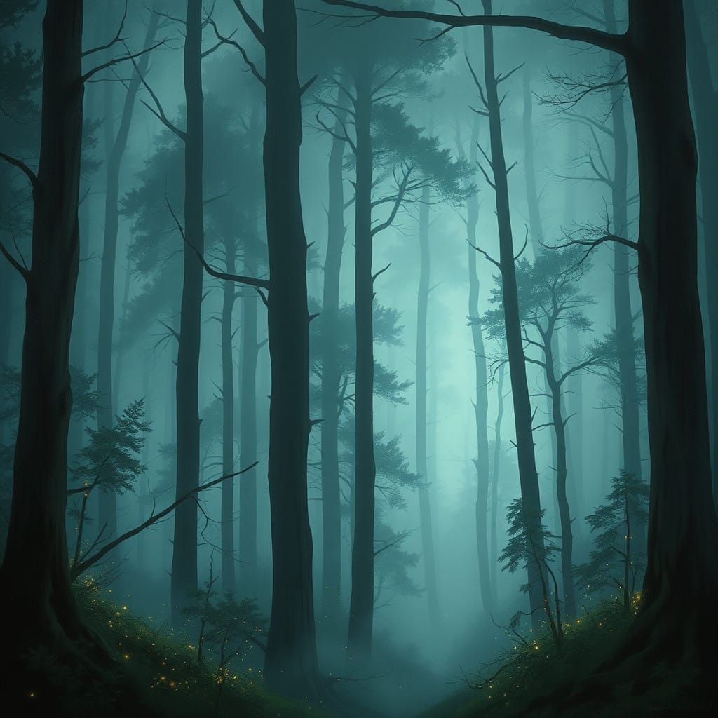 Mystical Forest Glows with Ethereal Light in Futuristic Styl...