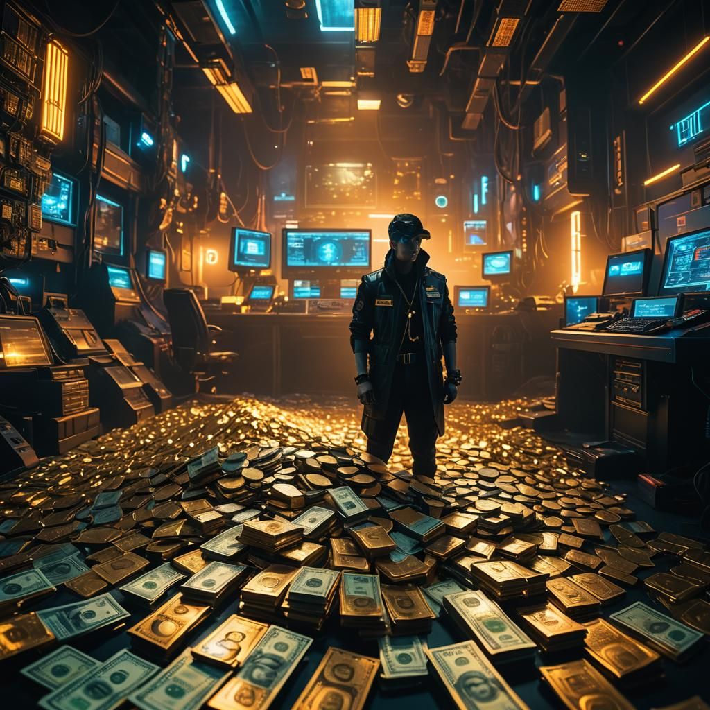 Cyberpunk Lair with Gold and Neon Lights