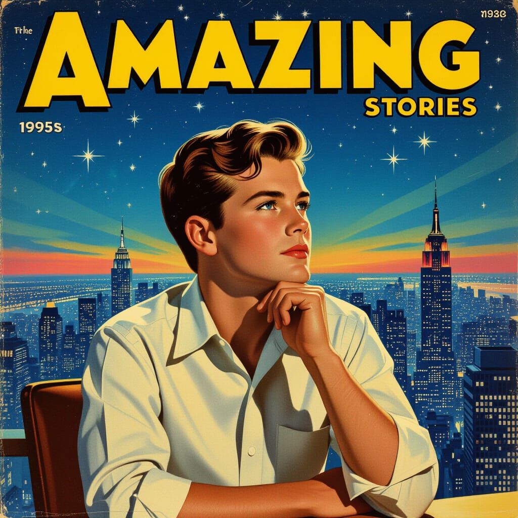 1970s Pulp Art Masterpiece: Boy Gazing at Stars