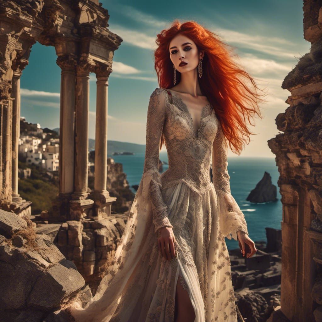 <lora:Dark fantasy love:1.0> Ginger haired woman vampire and...