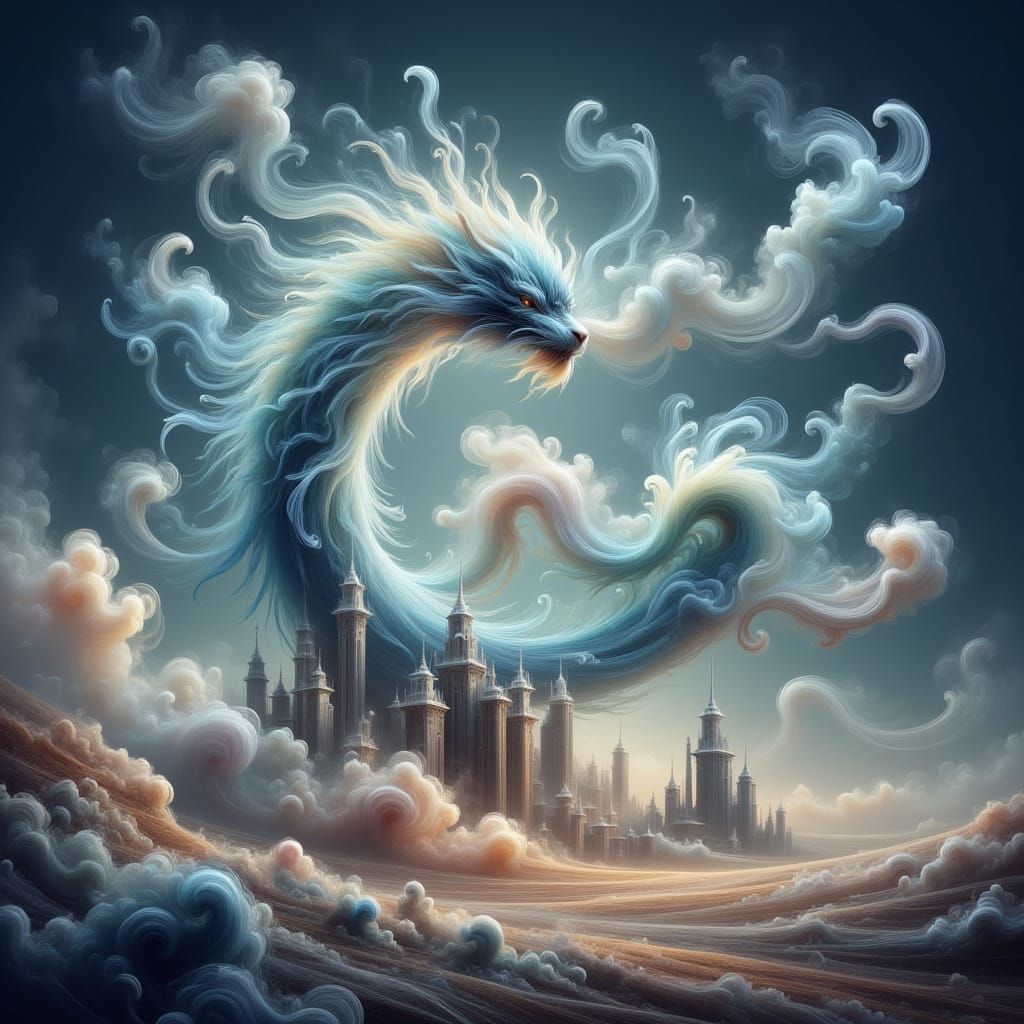 Ethereal Dragon Guards Ancient Glowing Stones in Desert