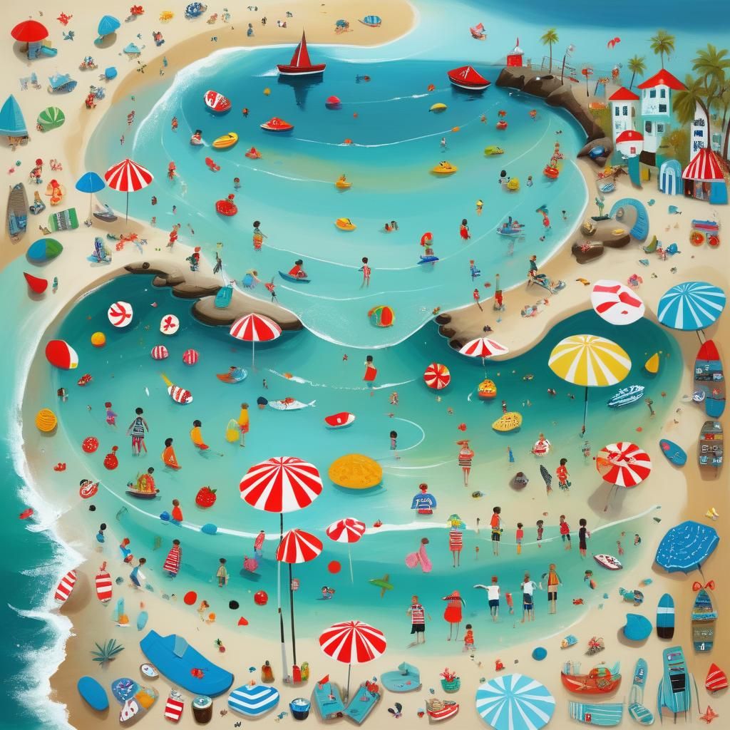 Colorful Beach Day in Mid-Century Modern Style