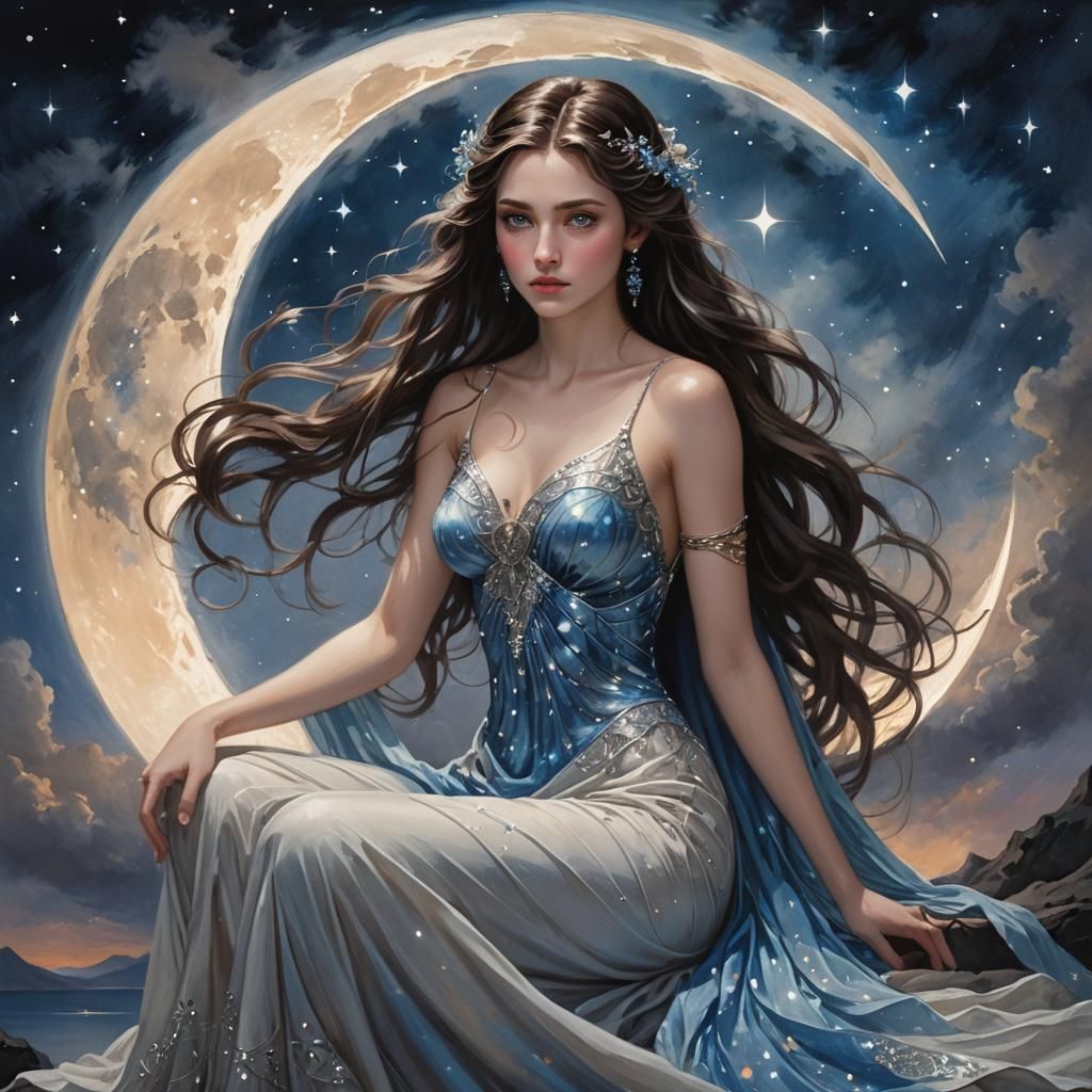 Ethereal Woman on the Moon, Digital Art