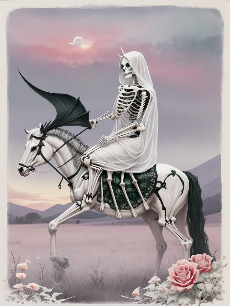 Death Tarot Card with Scythe in Watercolor Style