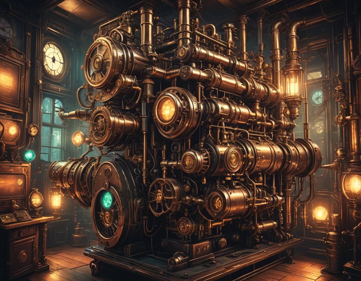 Steampunk Lab with Neon Glow