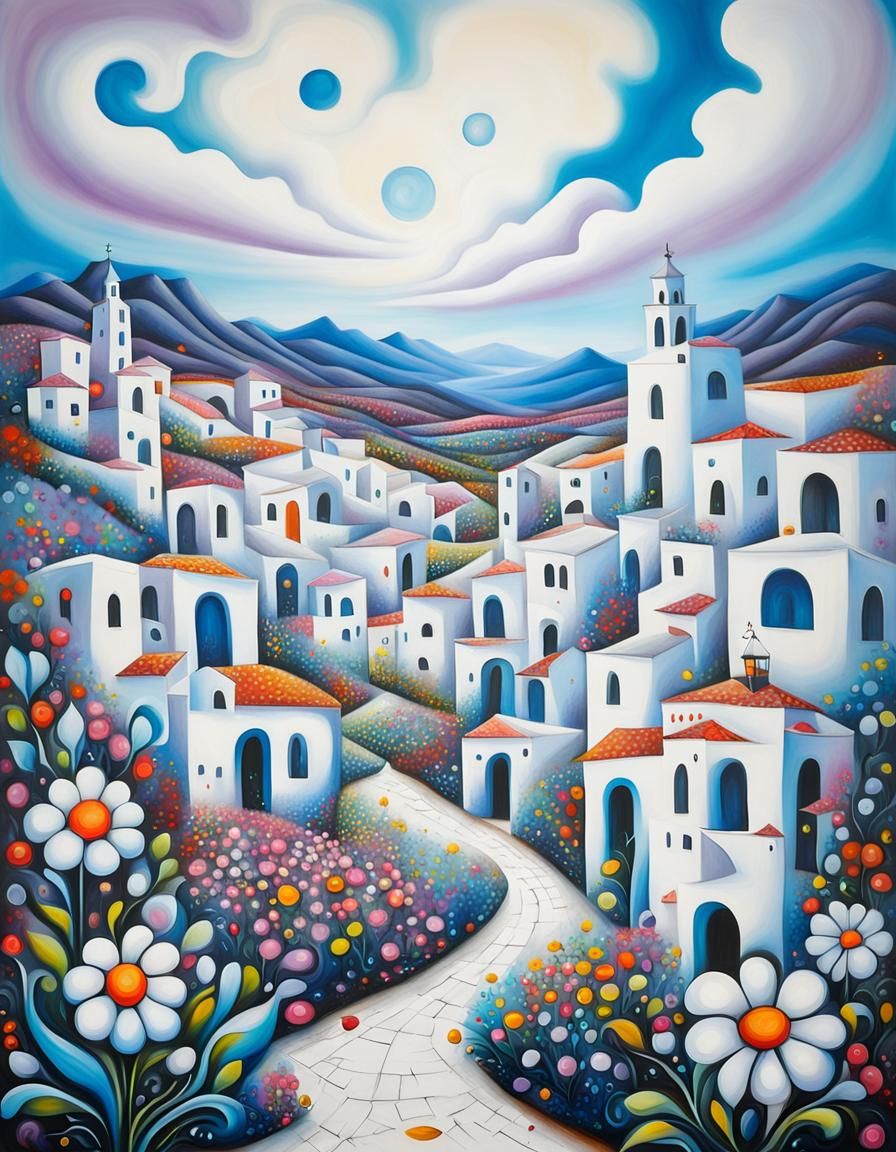 Fantasy Spanish Village in Pop Art Style