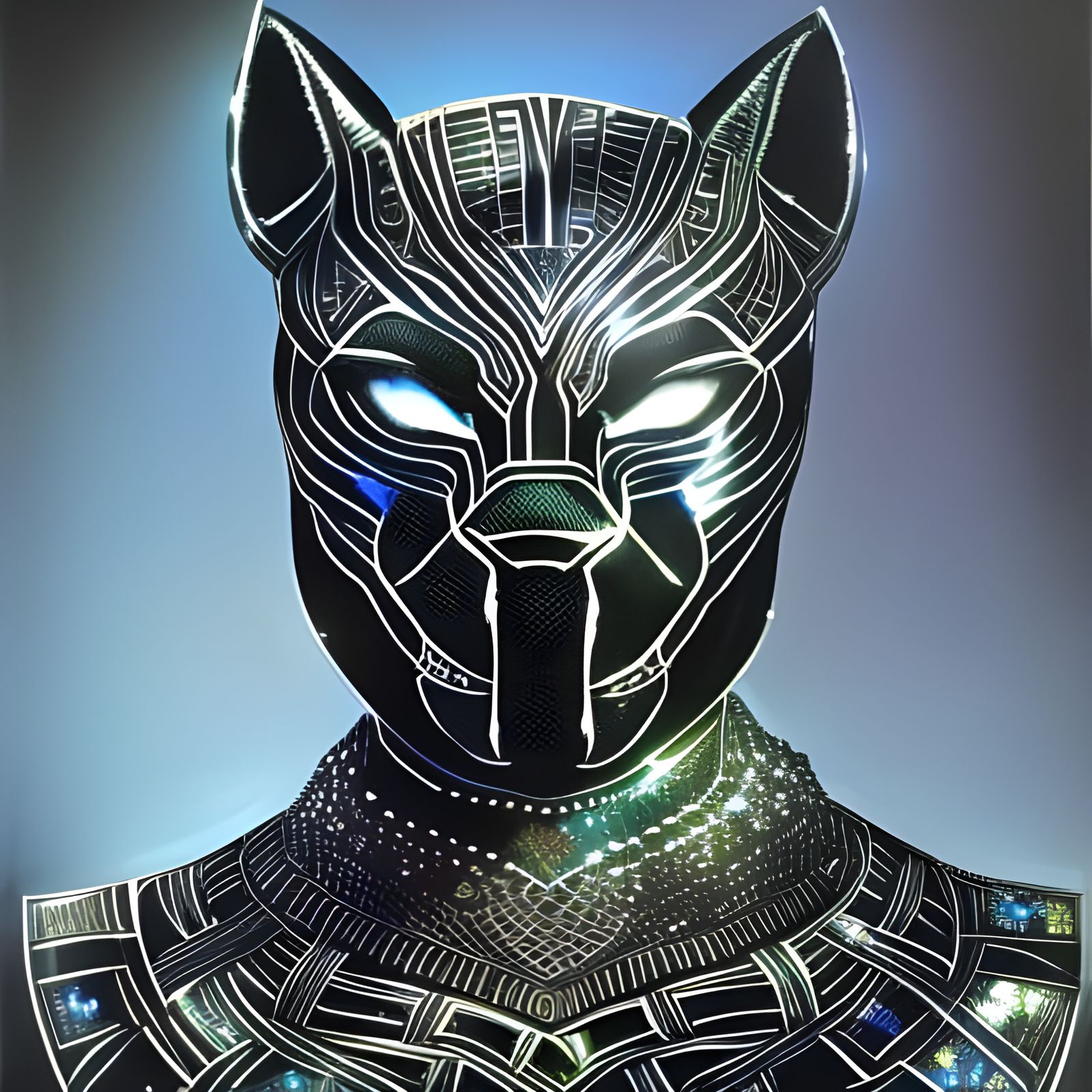 Armored Black Panther Warrior Portrait in Pencil Sketch Styl...