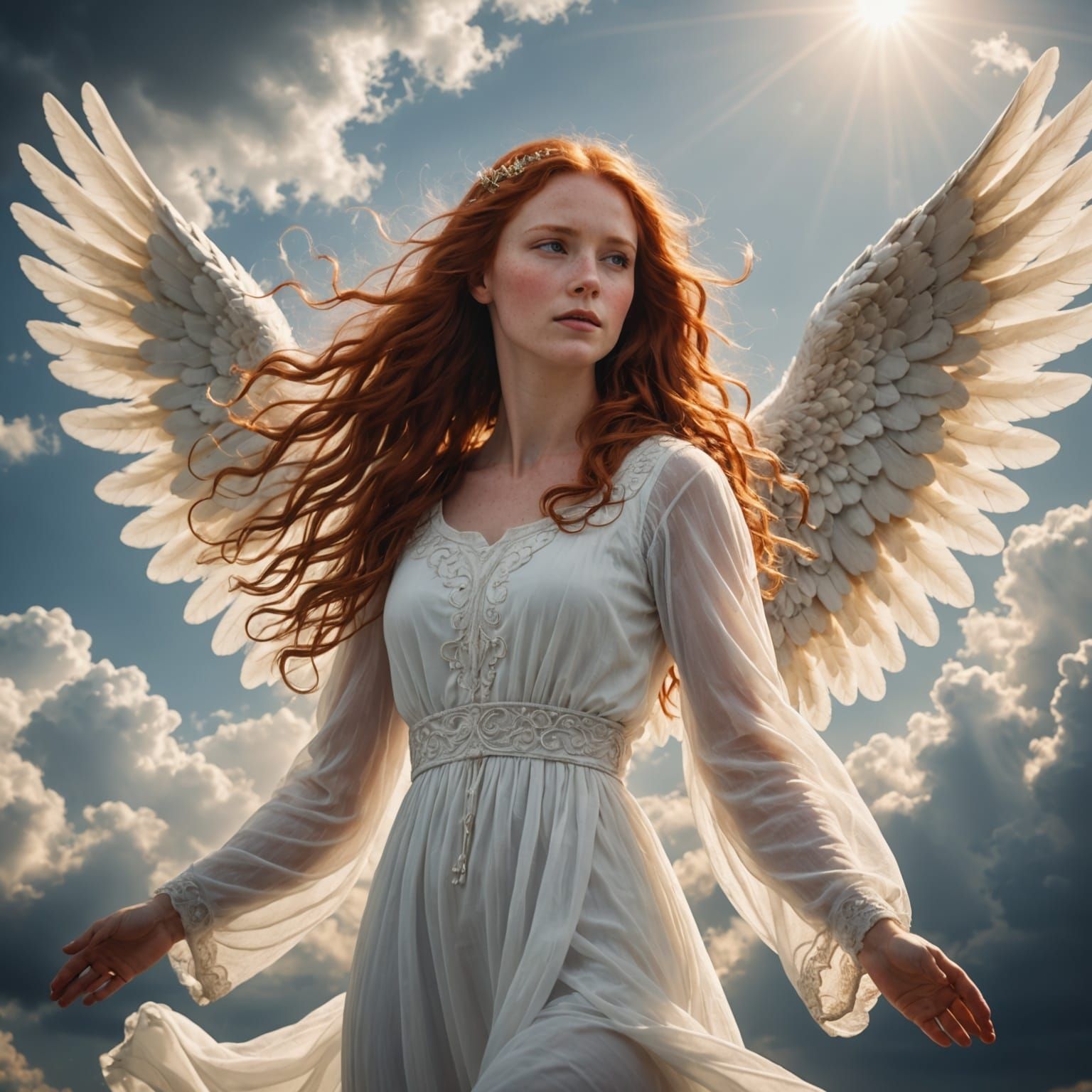 Angel in Heavenly Clouds with Divine Sunshine