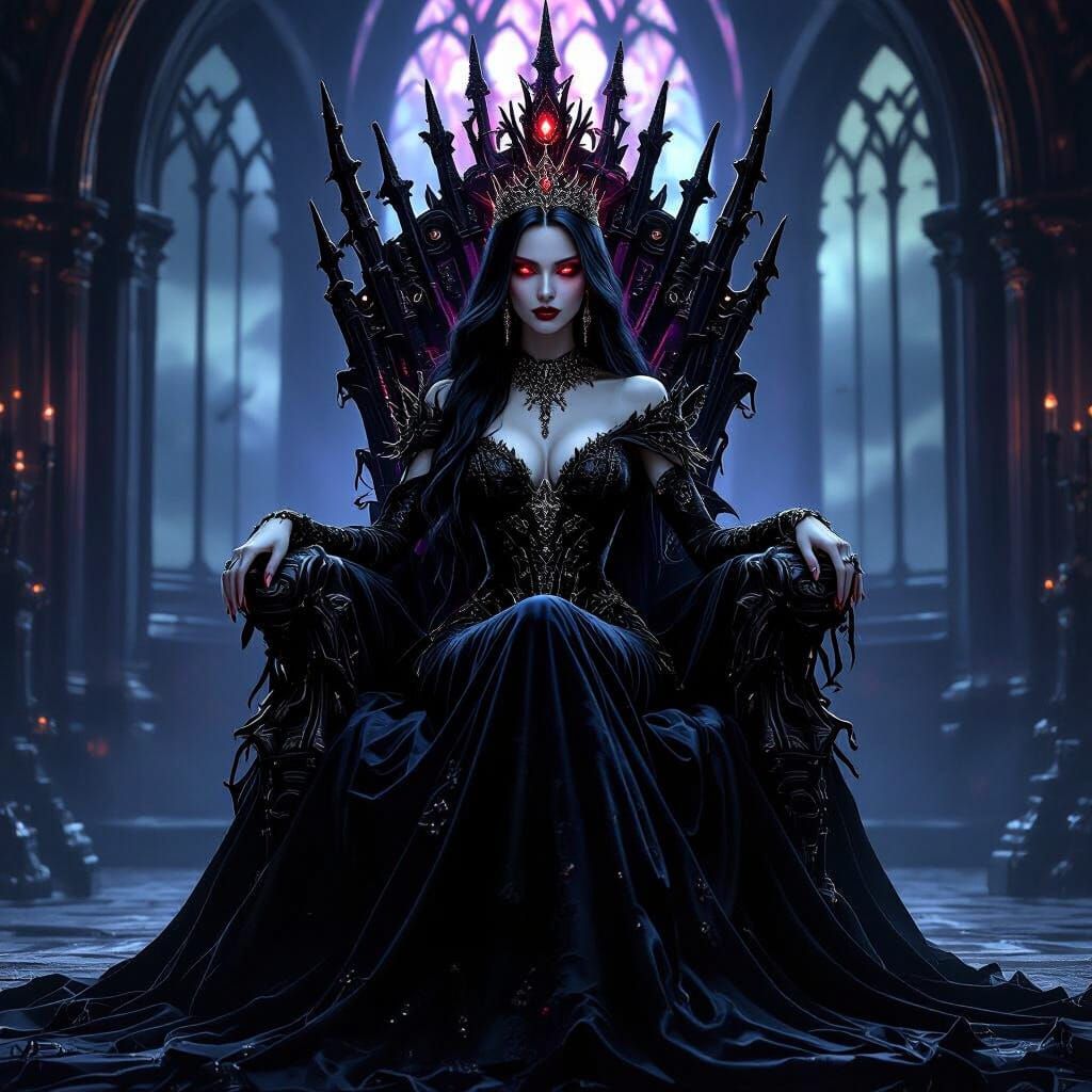 Vampire Queen on Bone Throne in Gothic Chamber