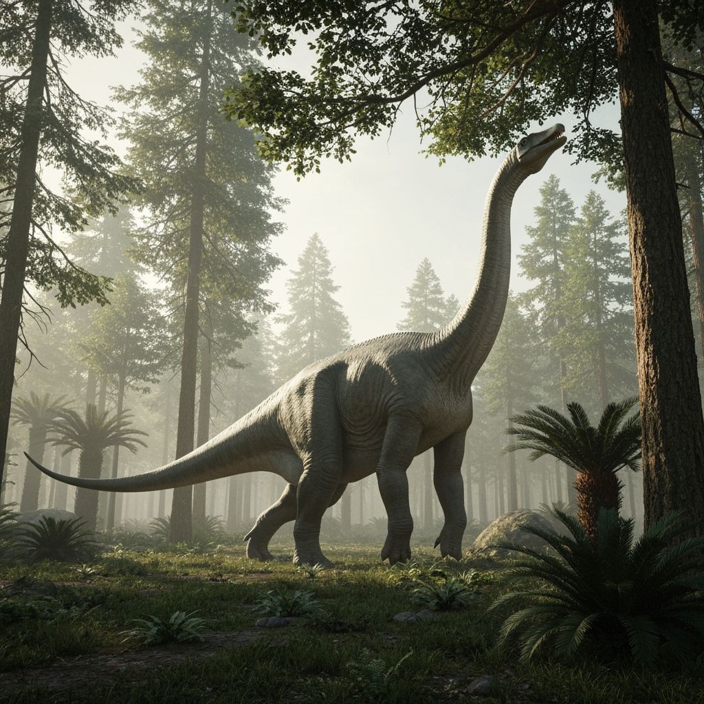 Cetiosaurus Dinosaur Grazing in Primeval Forest