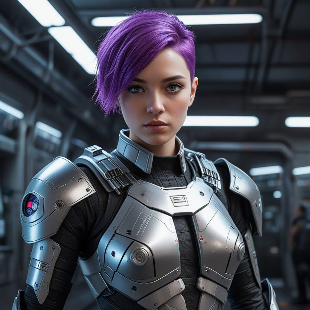 Cyberpunk Space Warrior in Futuristic Space Station