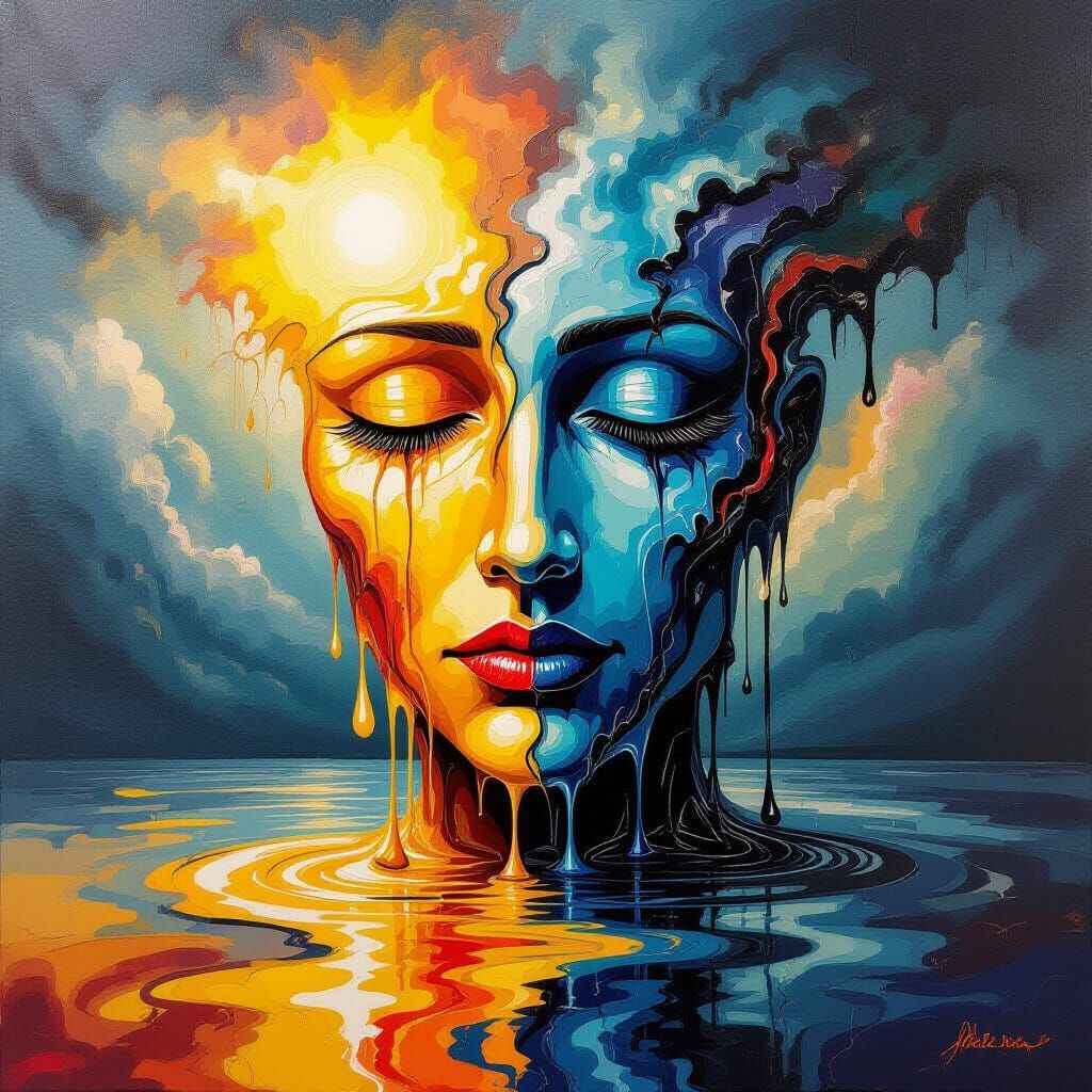 Crisis surrealism matte background melting oil on canvas