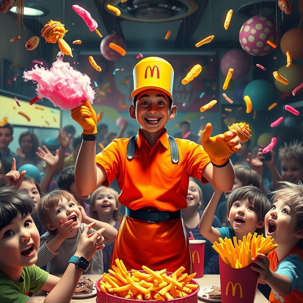 Vibrant Fast Food Fantasy Amidst Whimsical Chaos