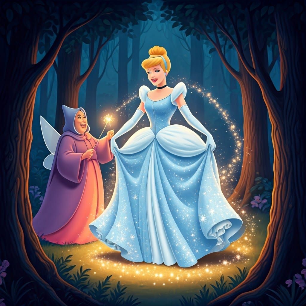 Cinderella's Magical Transformation in Enchanted Forest