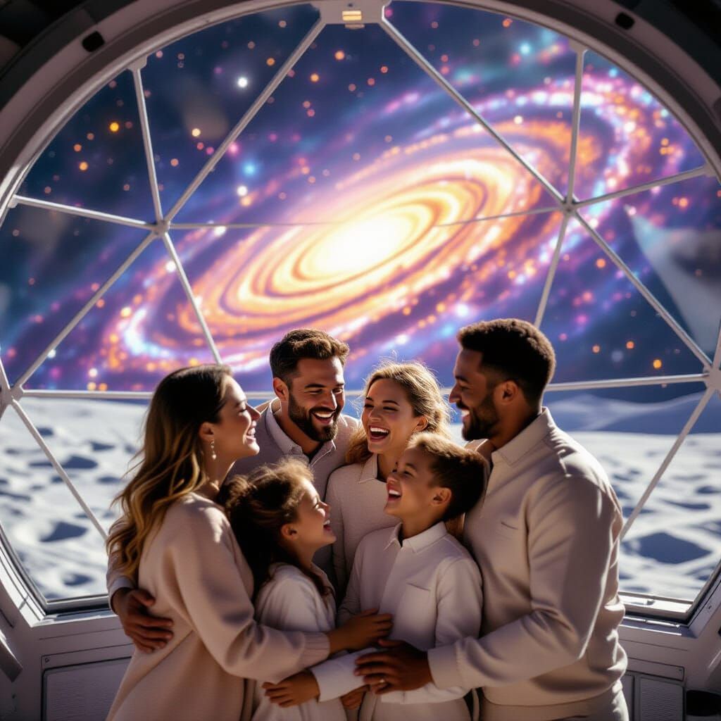 Joyful Family Reunion on Alien Moon Base in 2150