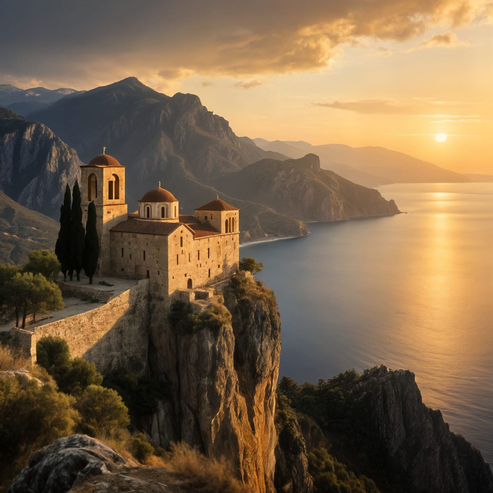 Panoramic Monastery Vista on Mount Athos
