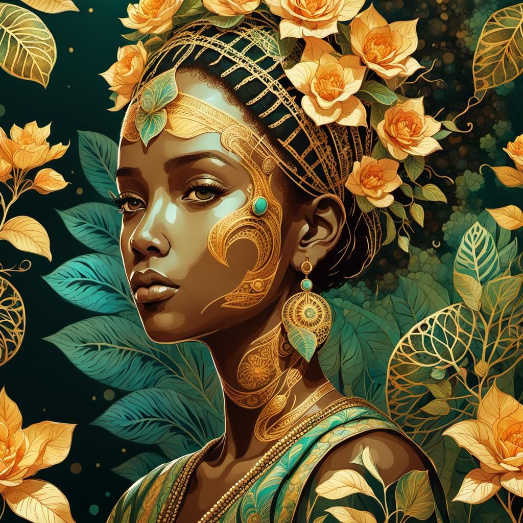 Kalanchoe Plant in African Batik Illustration