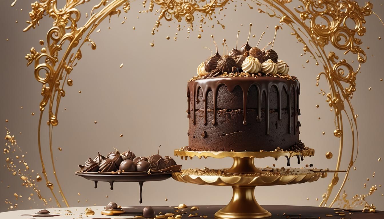 Lavish Chocolate Cake Dessert in Anime Style