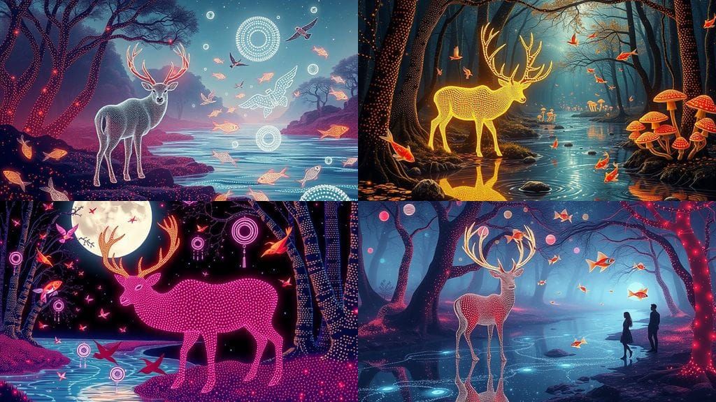 Surreal Polka Dot Ecosystem with Translucent Stag