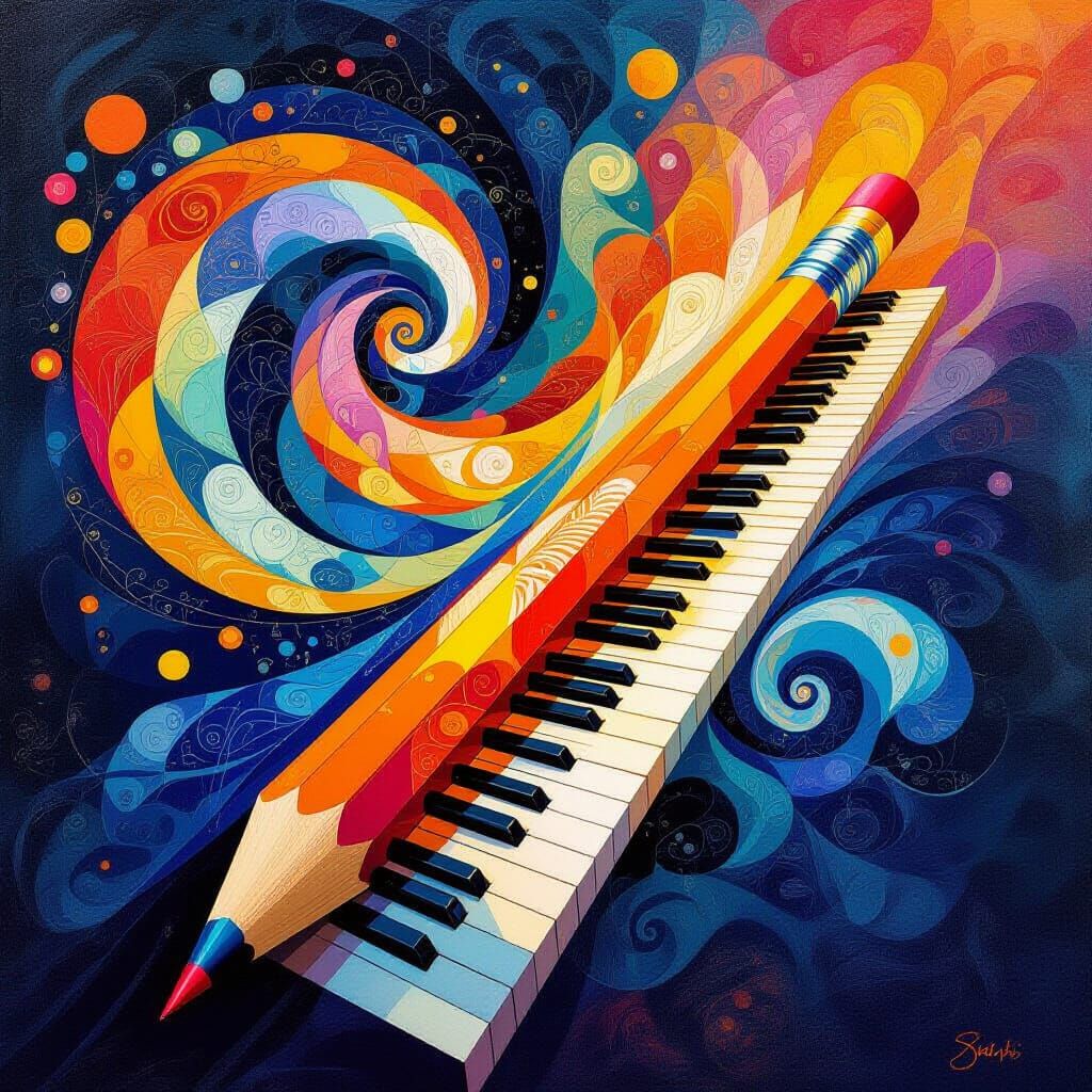 Abstract Pencil Transforms Into Swirling Piano Music